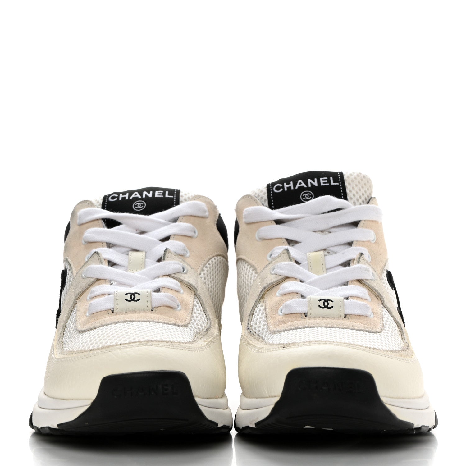 Chanel Mesh Suede Calfskin Grained Calfskin Womens CC Sneakers 41 White Black 2 of 11