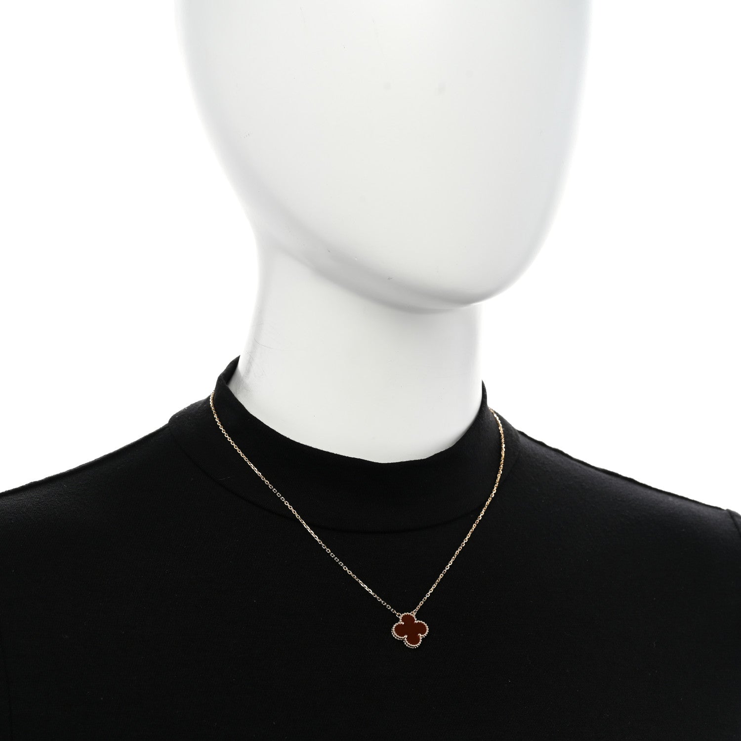 Van Cleef & Arpels 18K Yellow Gold Carnelian Vintage Alhambra Pendant Necklace 2 of 6