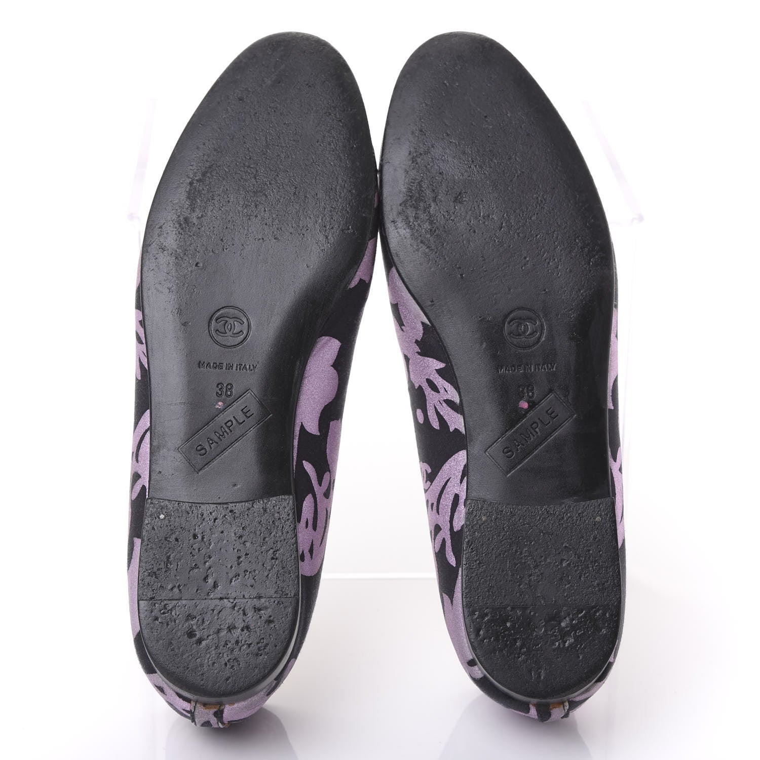 Chanel Glitter Printed Fabric Lambskin Cap Toe Ballerina Flats 38 Black Pink 5 of 7