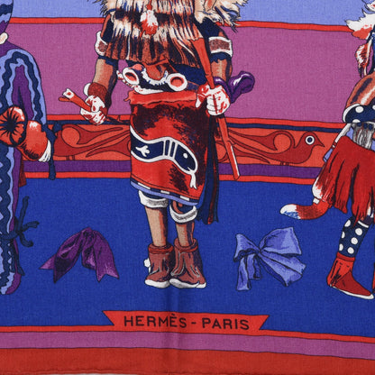 Hermes Cashmere Silk Kachinas Shawl 140 Rouge Bleu Parme 3 of 7