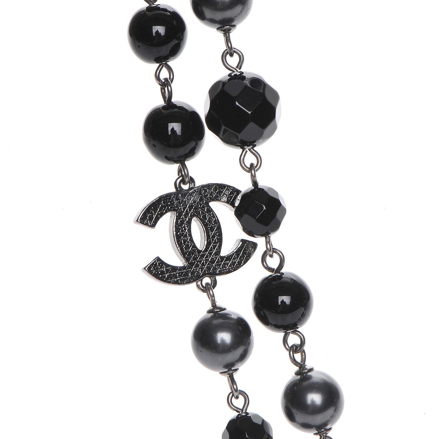 Ruthenium Beaded CC Long Necklace Black