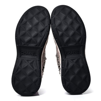 Chanel Suede Calfskin Embroidered CC Sneakers 37 Beige Black 5 of 6