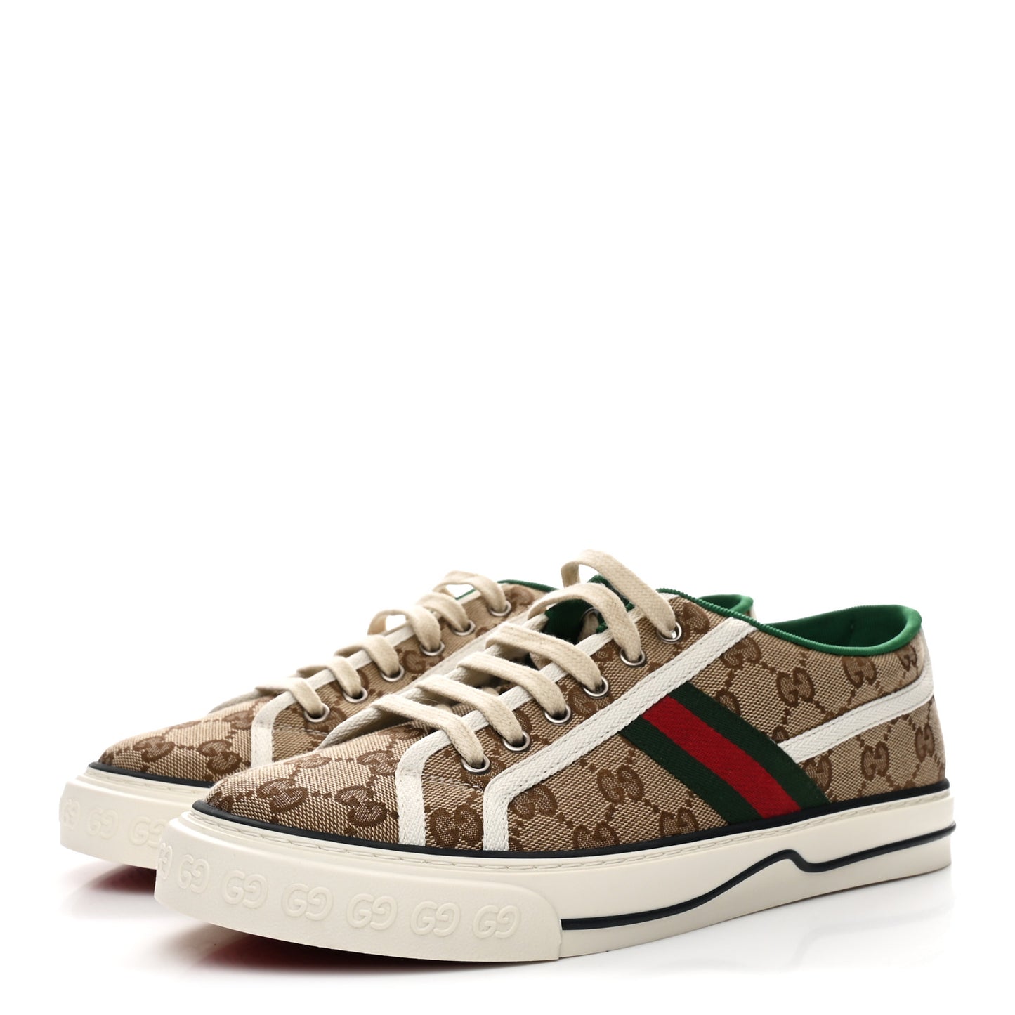 GG Monogram Web Mens 1977 Tennis Sneakers 8.5 Beige Ebony Mystic White Vert