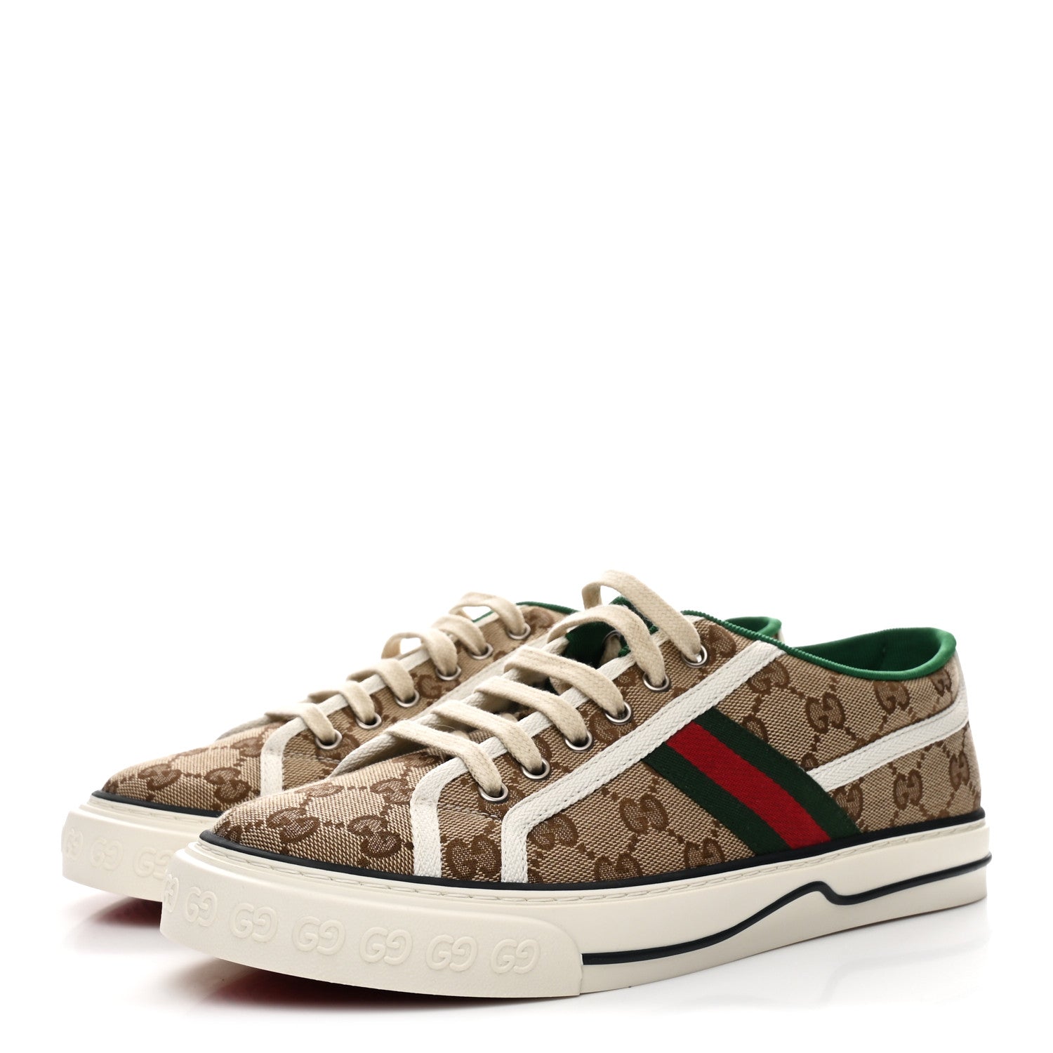 Gucci GG Monogram Web Mens 1977 Tennis Sneakers 8.5 Beige Ebony Mystic White Vert 4 of 8