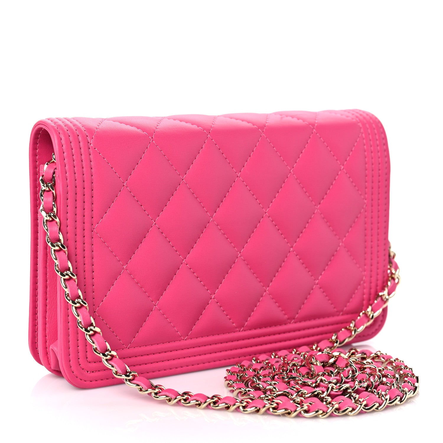 Chanel Lambskin Quilted Boy Wallet On Chain WOC Pink 2 of 8