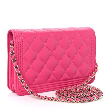 Chanel Lambskin Quilted Boy Wallet On Chain WOC Pink 2 of 8
