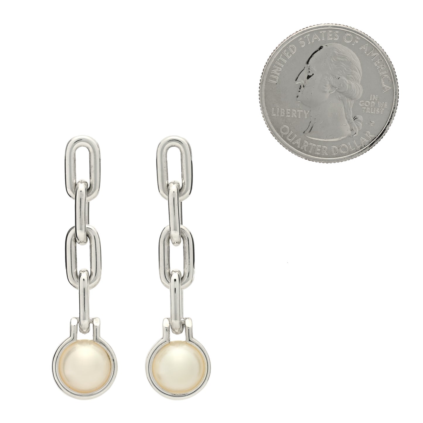 Sterling Silver Pearl HardWear Triple Link Earrings