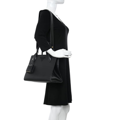 Prada Saffiano Cuir Calfskin Medium Monochrome Top Handle Tote Black 2 of 10