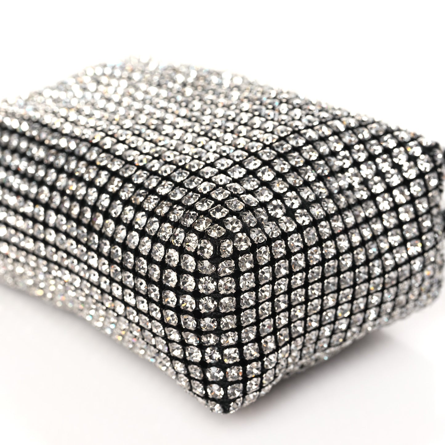 Mesh Crystal Rhinestone Mini Heiress Pouch Black Silver
