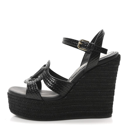 Louis Vuitton Calfskin LV Isola Espadrille Wedge Sandals 38 Black 1 of 9