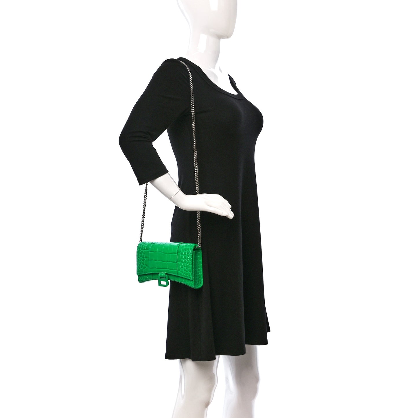 Shiny Calfskin Crocodile Embossed Hourglass Chain Bag Vivid Green
