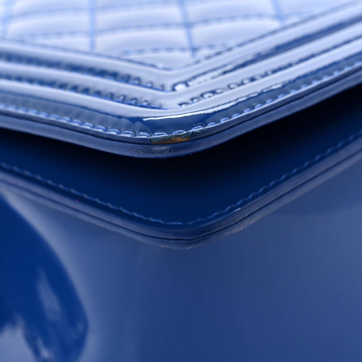 Patent Calfskin Quilted Medium Plexiglass Boy Flap Blue
