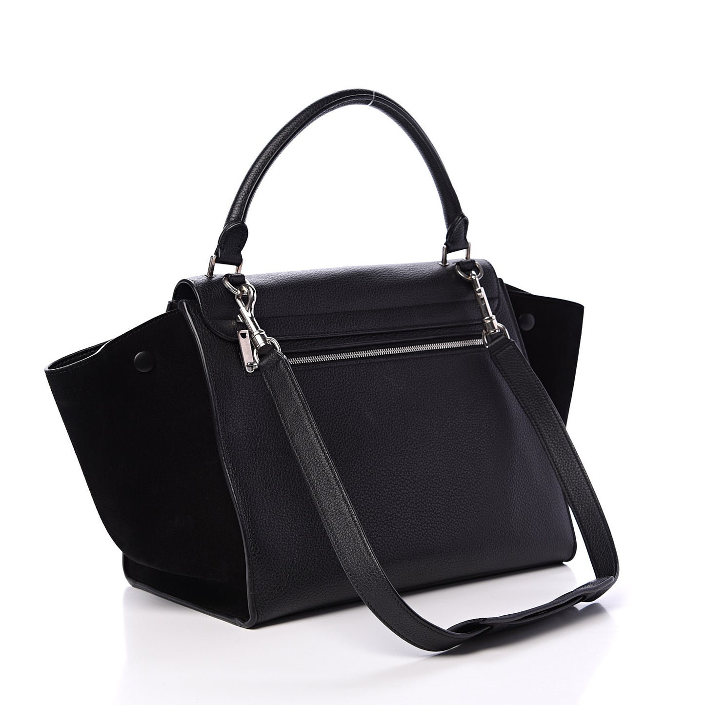 Drummed Calfskin Suede Small Trapeze Black