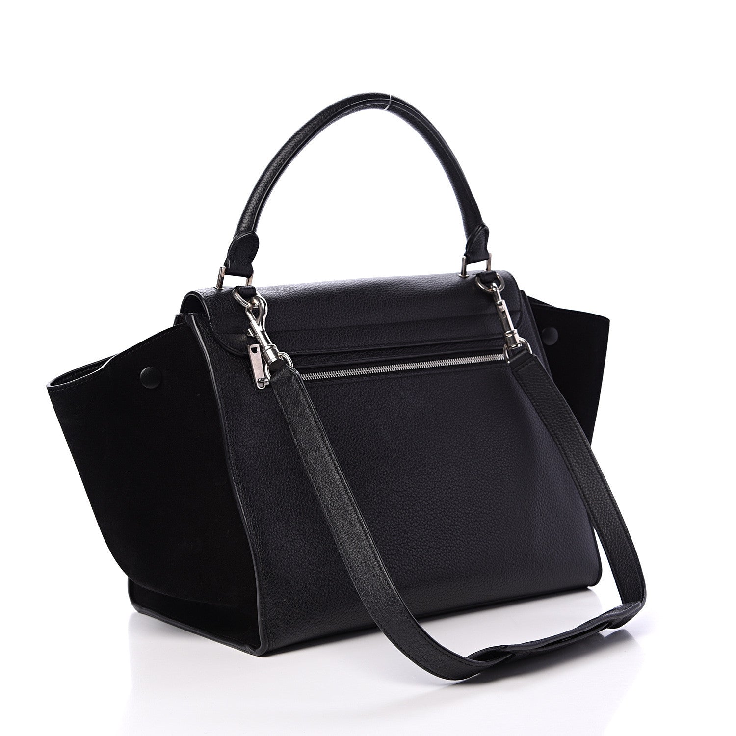 Celine Drummed Calfskin Suede Small Trapeze Black 2 of 9