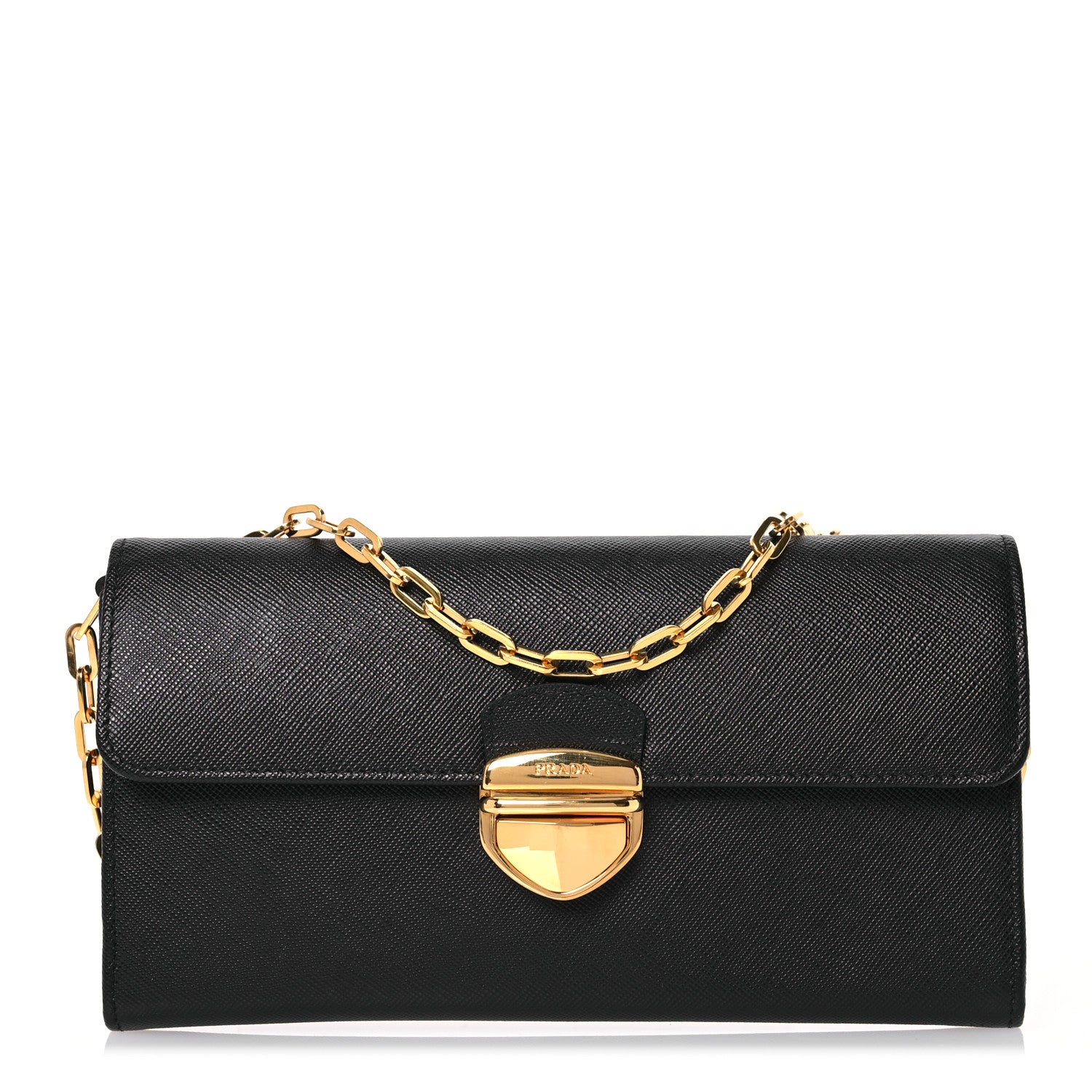 Prada Saffiano Chain Wallet Black 1 of 12