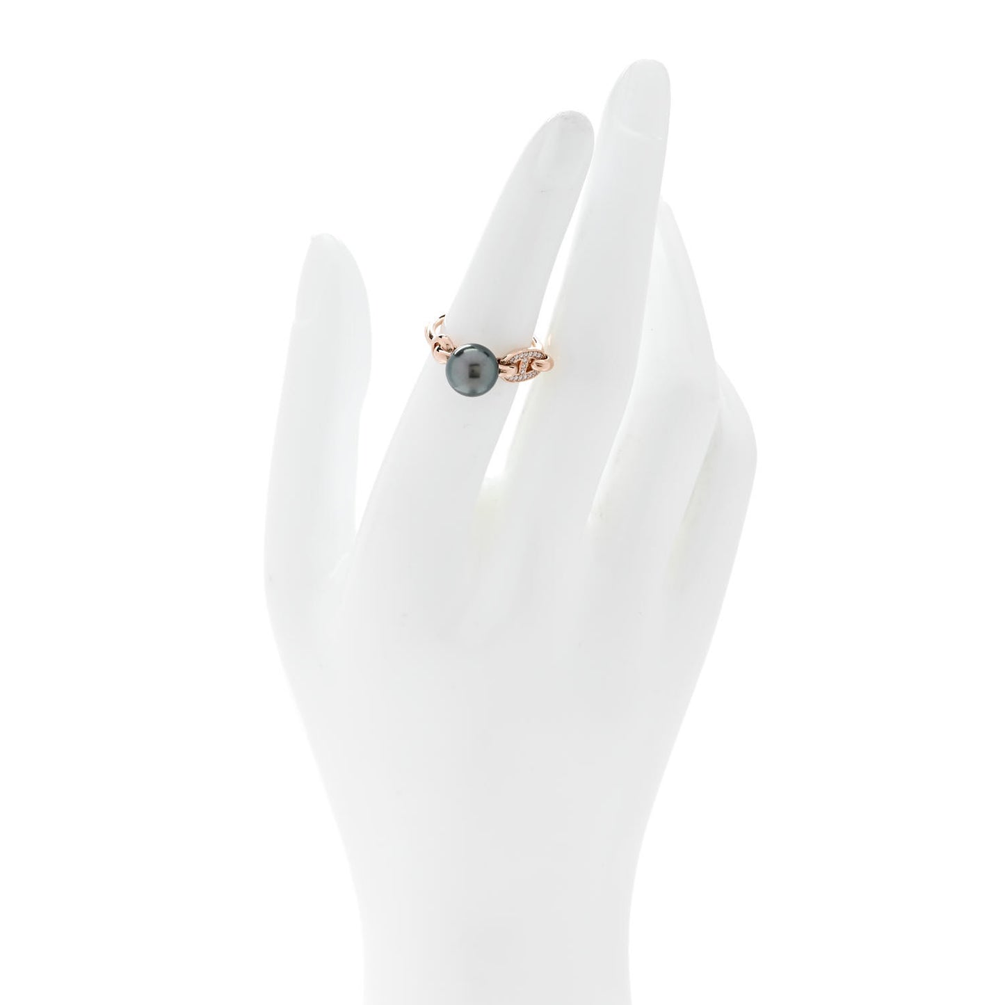 18K Rose Gold Diamond Tahitian Pearl Albertine Ring 50 5.25