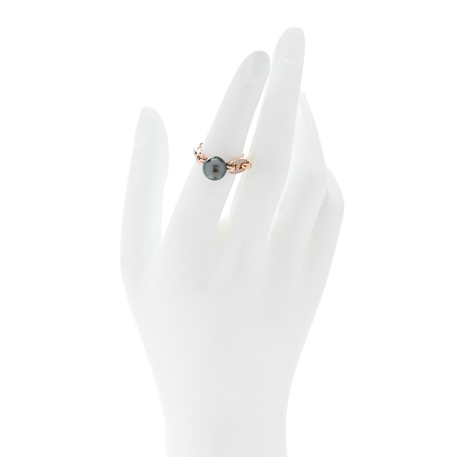 Hermes 18K Rose Gold Diamond Tahitian Pearl Albertine Ring 50 5.25 2 of 6