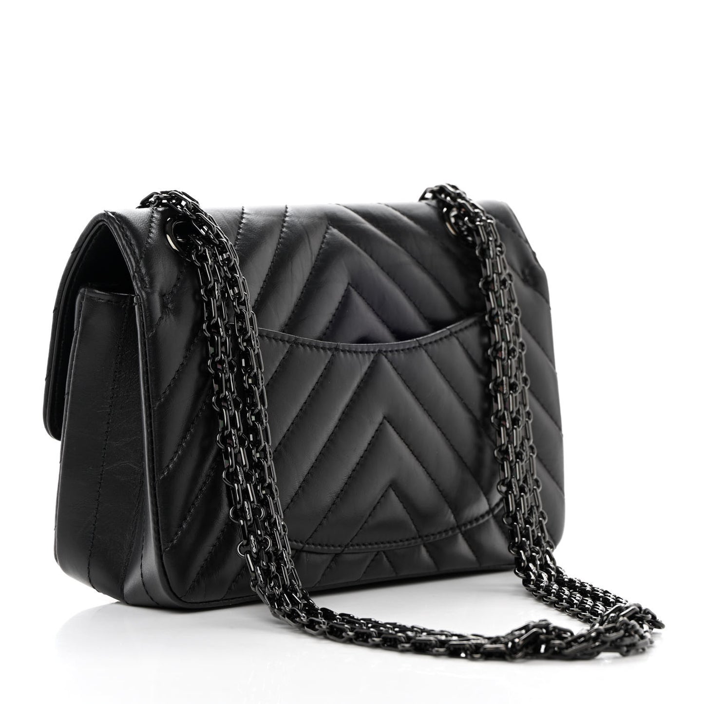 Aged Calfskin Chevron Quilted 2.55 Reissue Mini Flap So Black