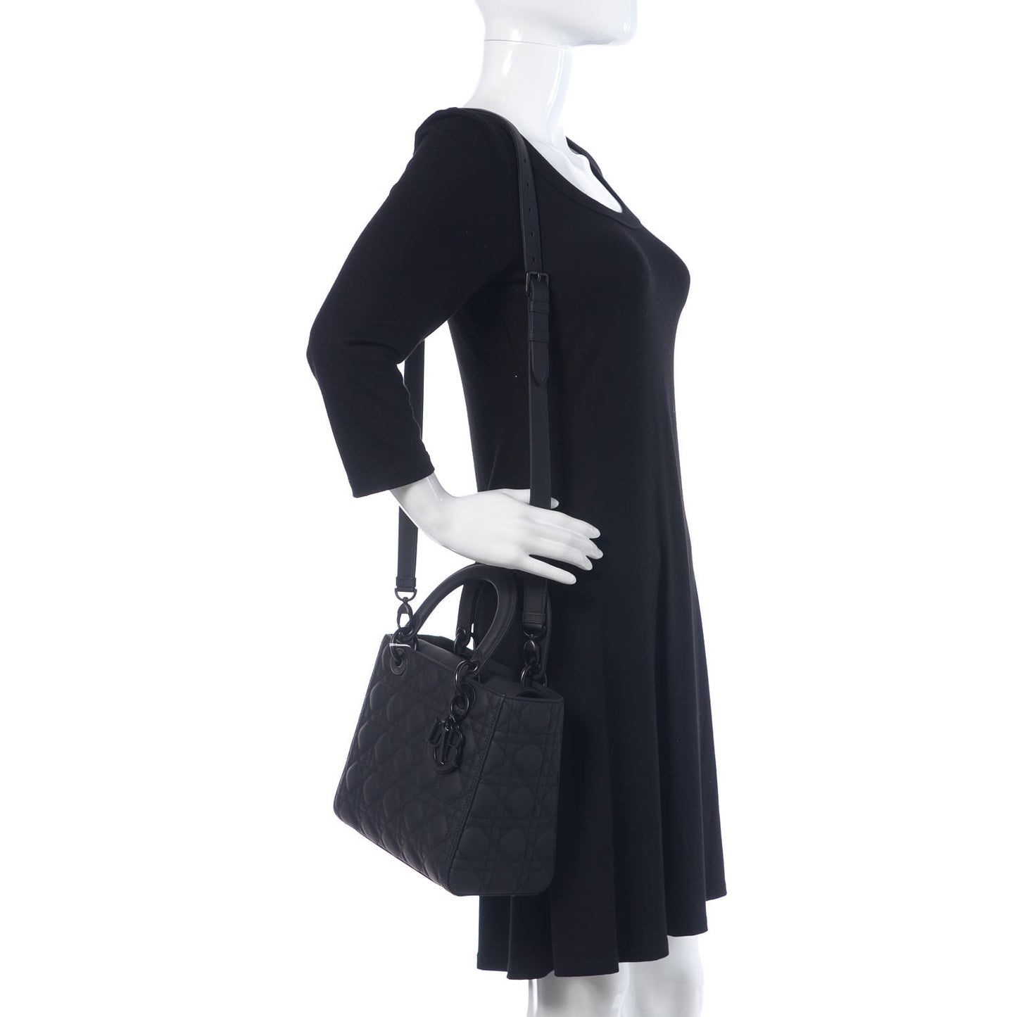 Ultra Matte Calfskin Cannage Medium Lady Dior Black