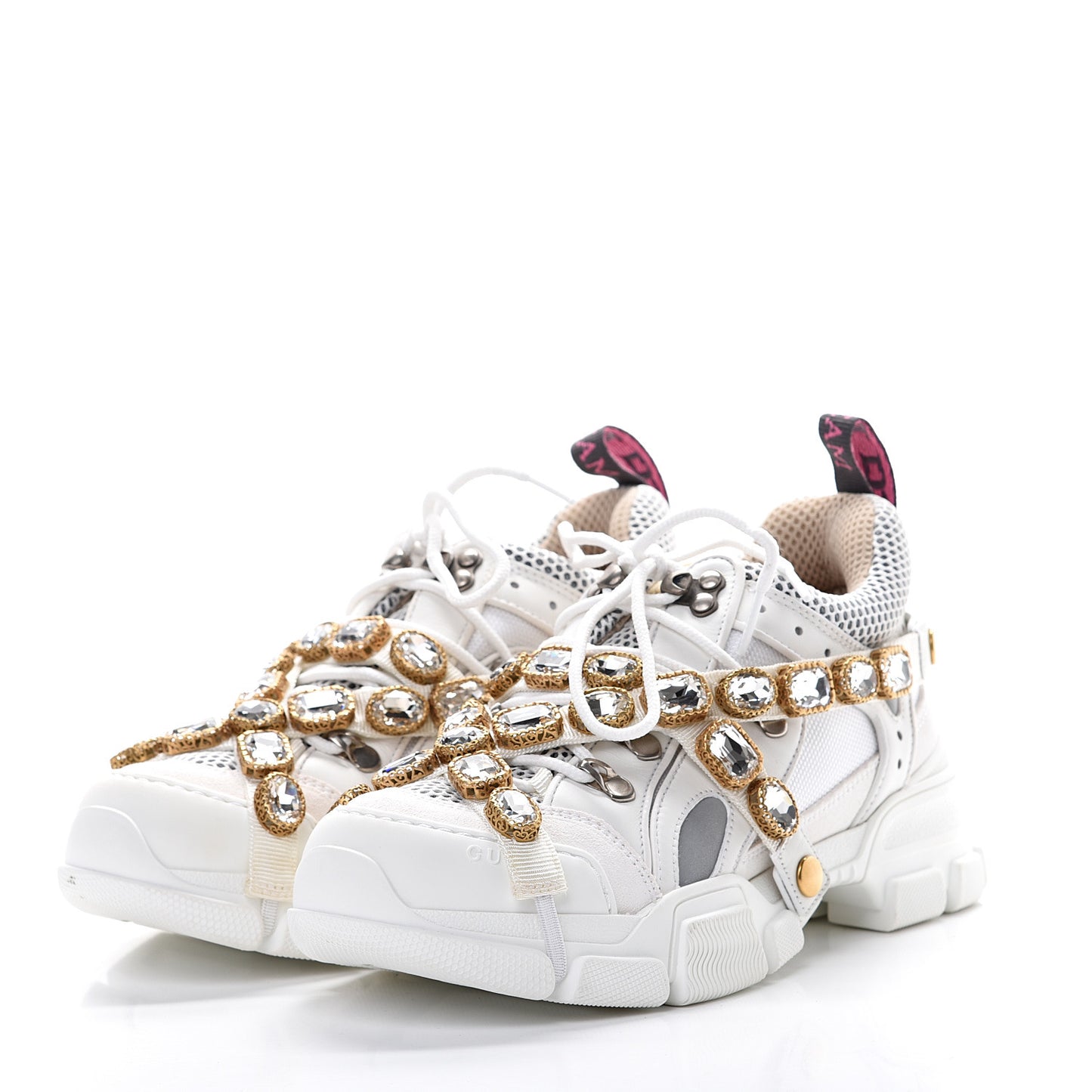 X SEGA Mesh Calfskin Suede Removable Crystals Womens Flashtrek Sneakers 37.5 Great White