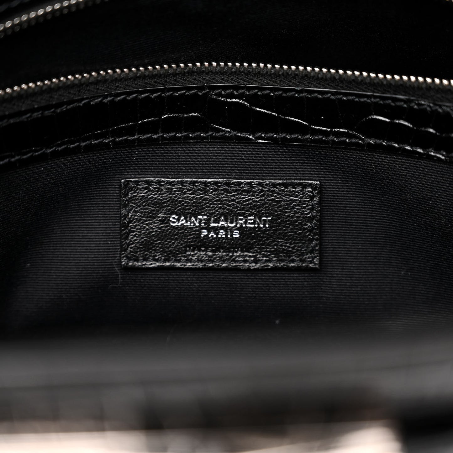 Shiny Calfskin Crocodile Embossed Small Manhattan Shopper Tote Black