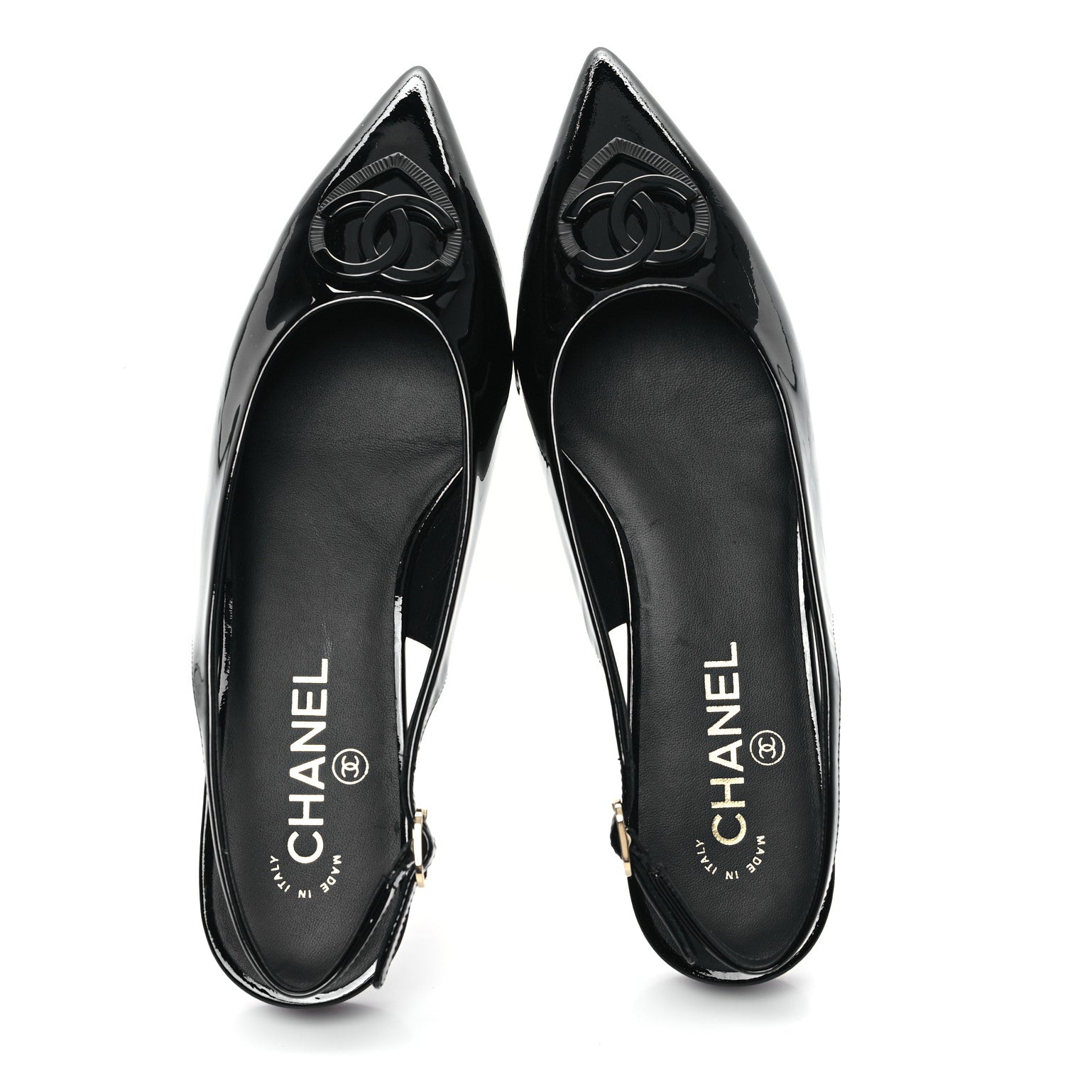 Chanel Patent Heart CC Slingback Flats 37.5 Black 2 of 9