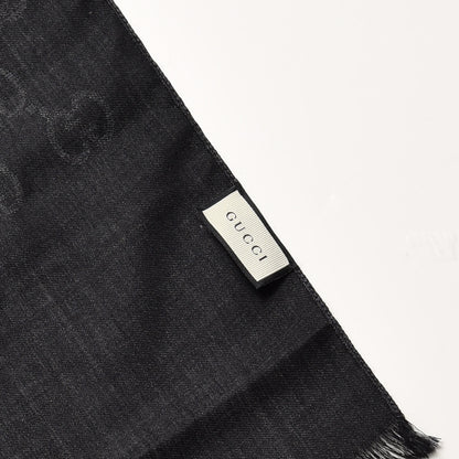Gucci Wool Silk Monogram Fringe Scarf Grey Black 4 of 5