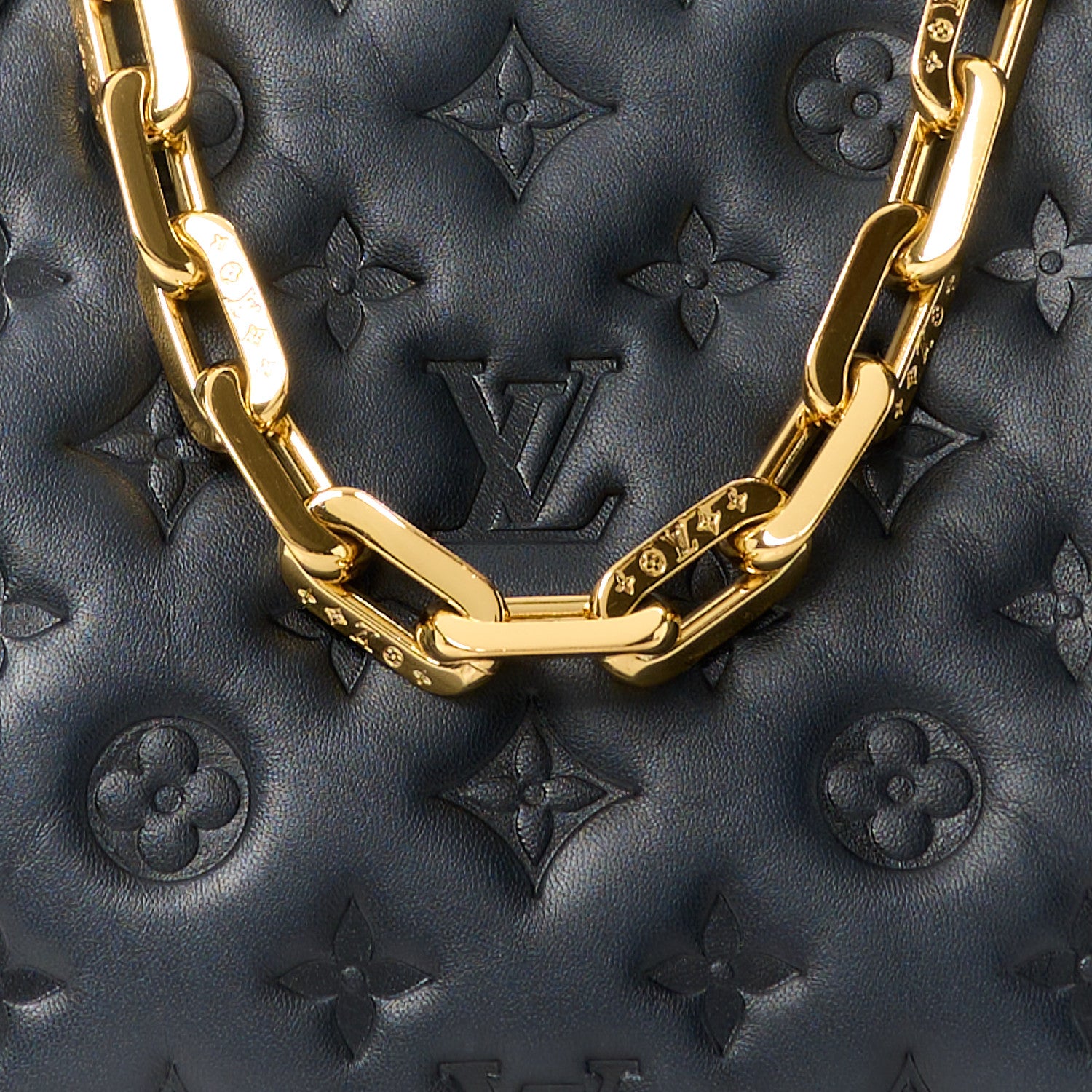 Louis Vuitton LOUIS VUITTON Lambskin Embossed Monogram Coussin PM Black 9 of 12