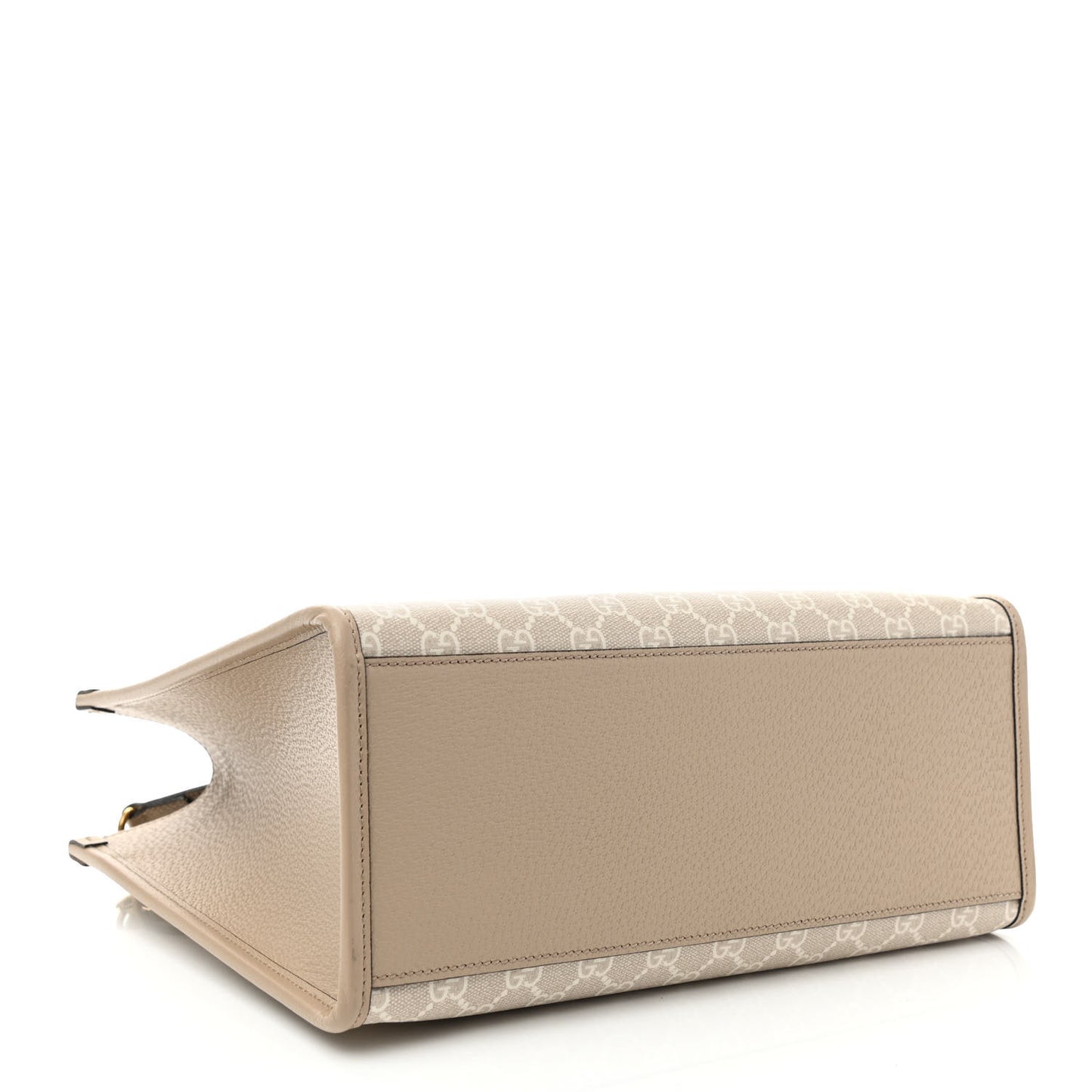 GG Supreme Monogram Textured Dollar Calfskin Small Retro Interlocking G Tote Bag Beige Mystic White Oatmeal