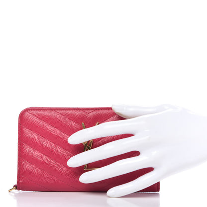 Saint Laurent Grain De Poudre Matelasse Chevron Monogram Zip Around Wallet Fuchsia 2 of 11