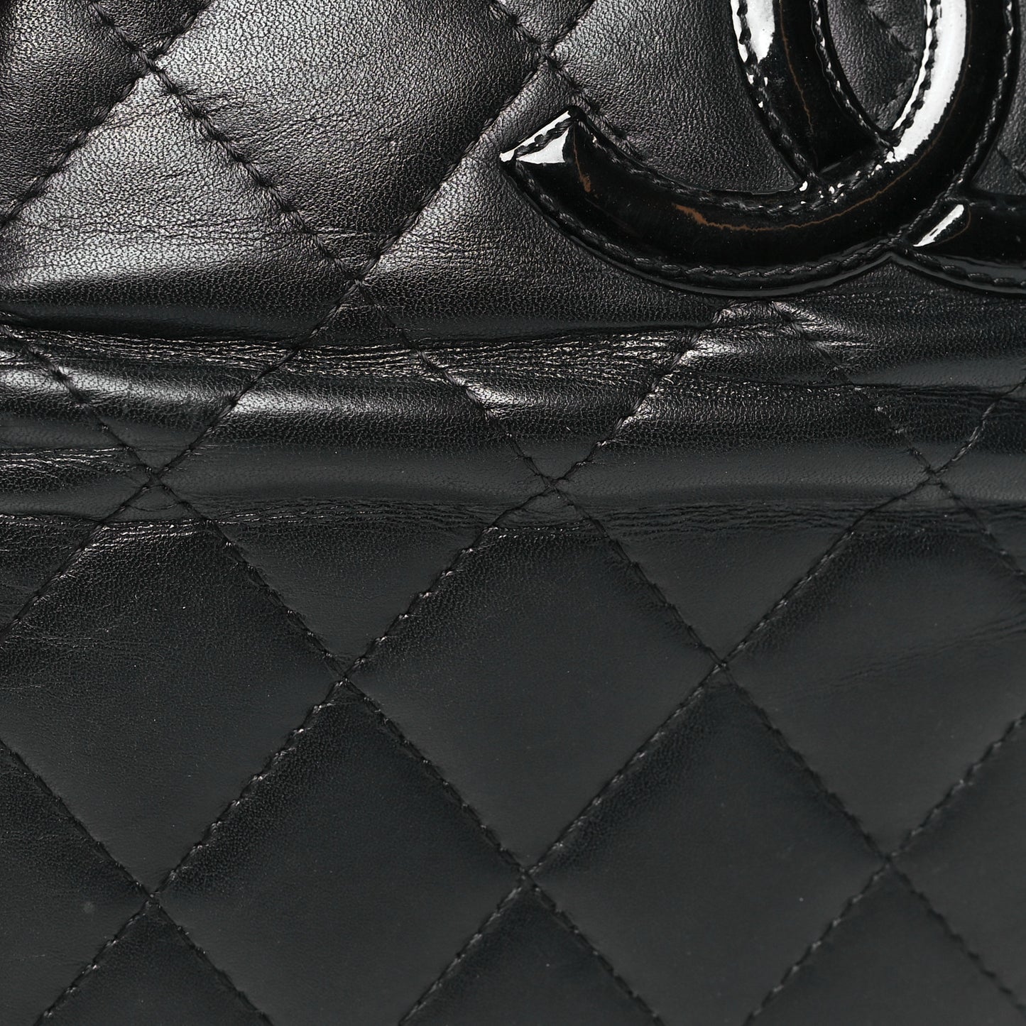 Calfskin Quilted Cambon Business Card Holder Black
