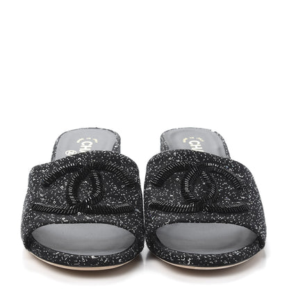 Chanel Tweed CC Mules 39.5 Black 2 of 8