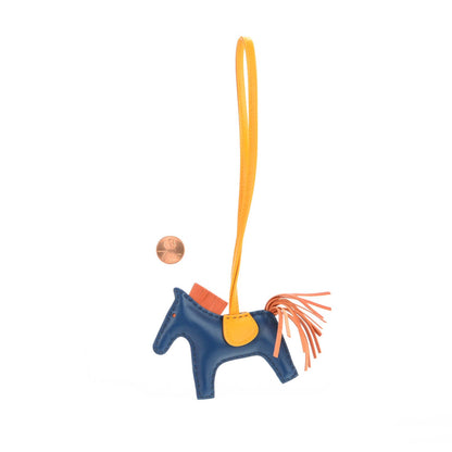 Hermes Milo Lambskin Grigri Rodeo Horse Bag Charm PM Bleu de Malte Cornaline Jaune D'Or 2 of 4