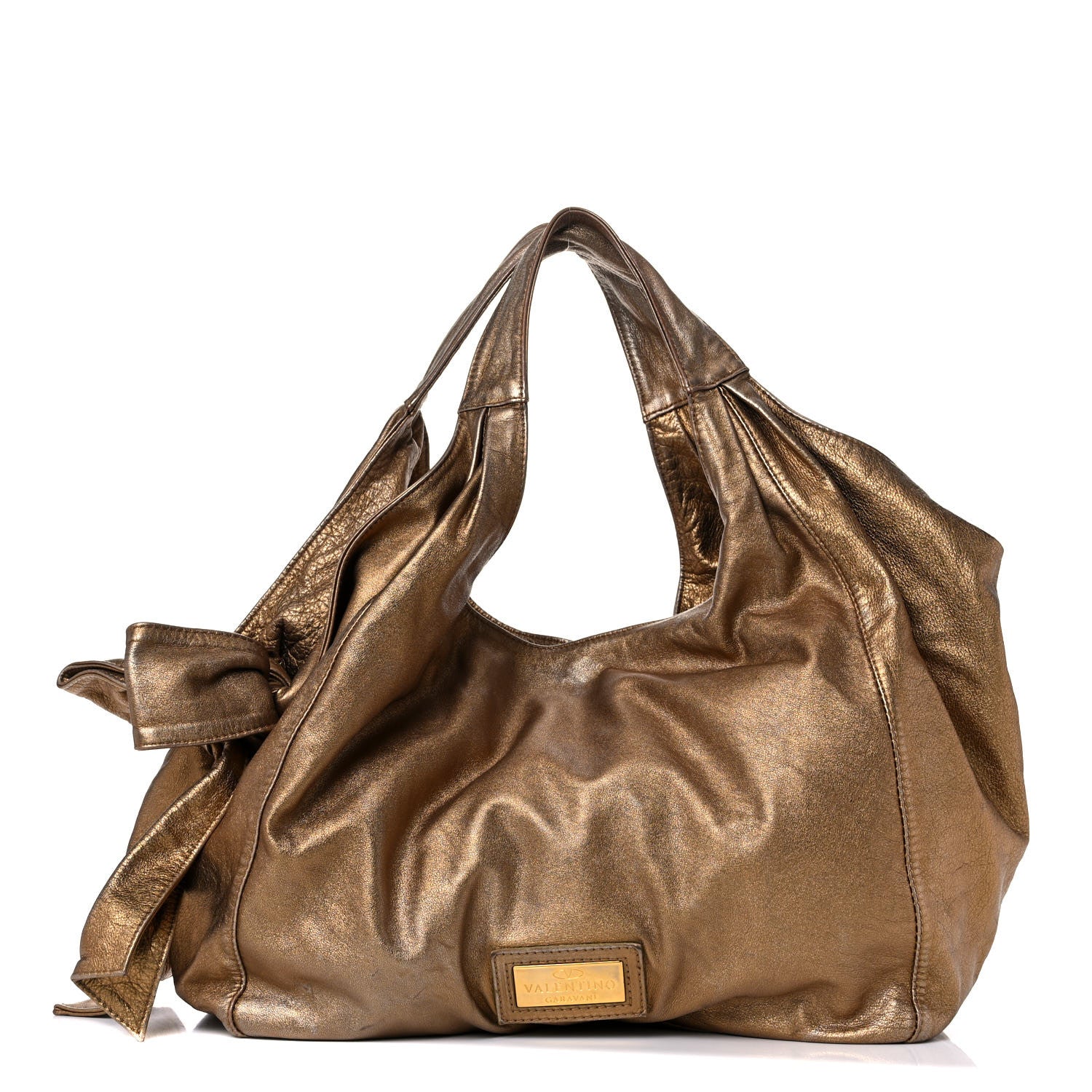 Valentino Garavani Metallic Calfskin Small Nuage Bow Hobo Gold 1 of 14