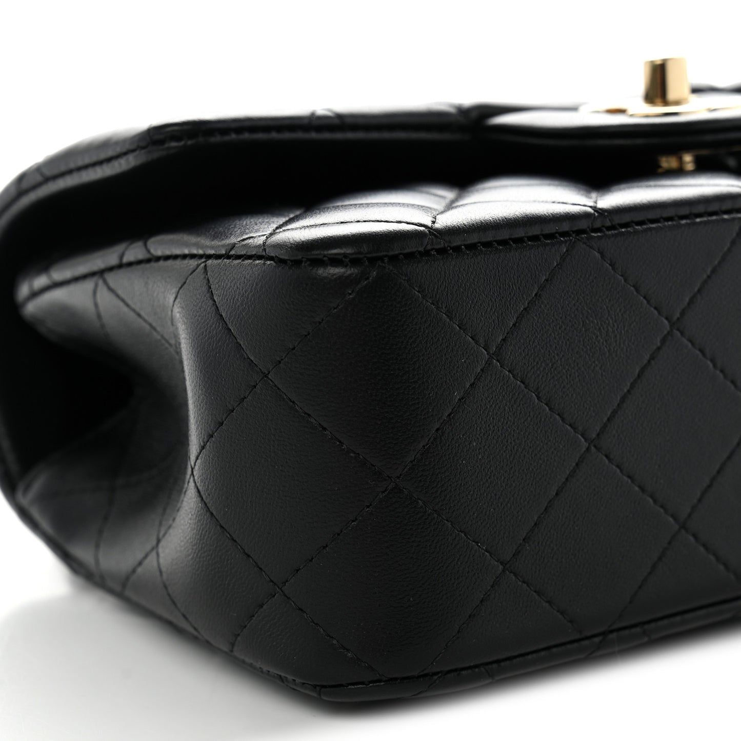Lambskin Quilted Mini Top Handle Rectangular Flap Black