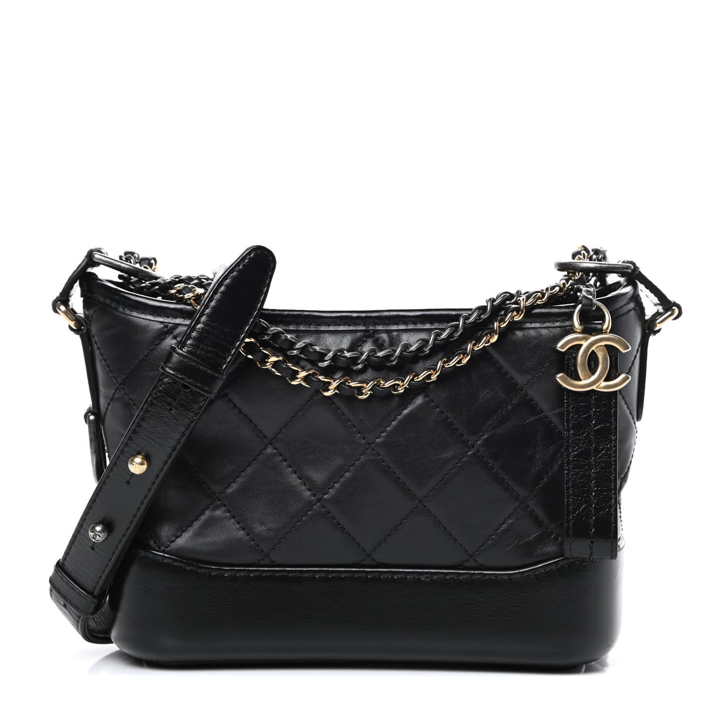 Aged Calfskin Quilted Small Gabrielle Hobo Black