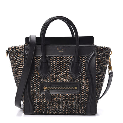 Celine Smooth Calfskin Tweed Nano Luggage Black 1 of 10