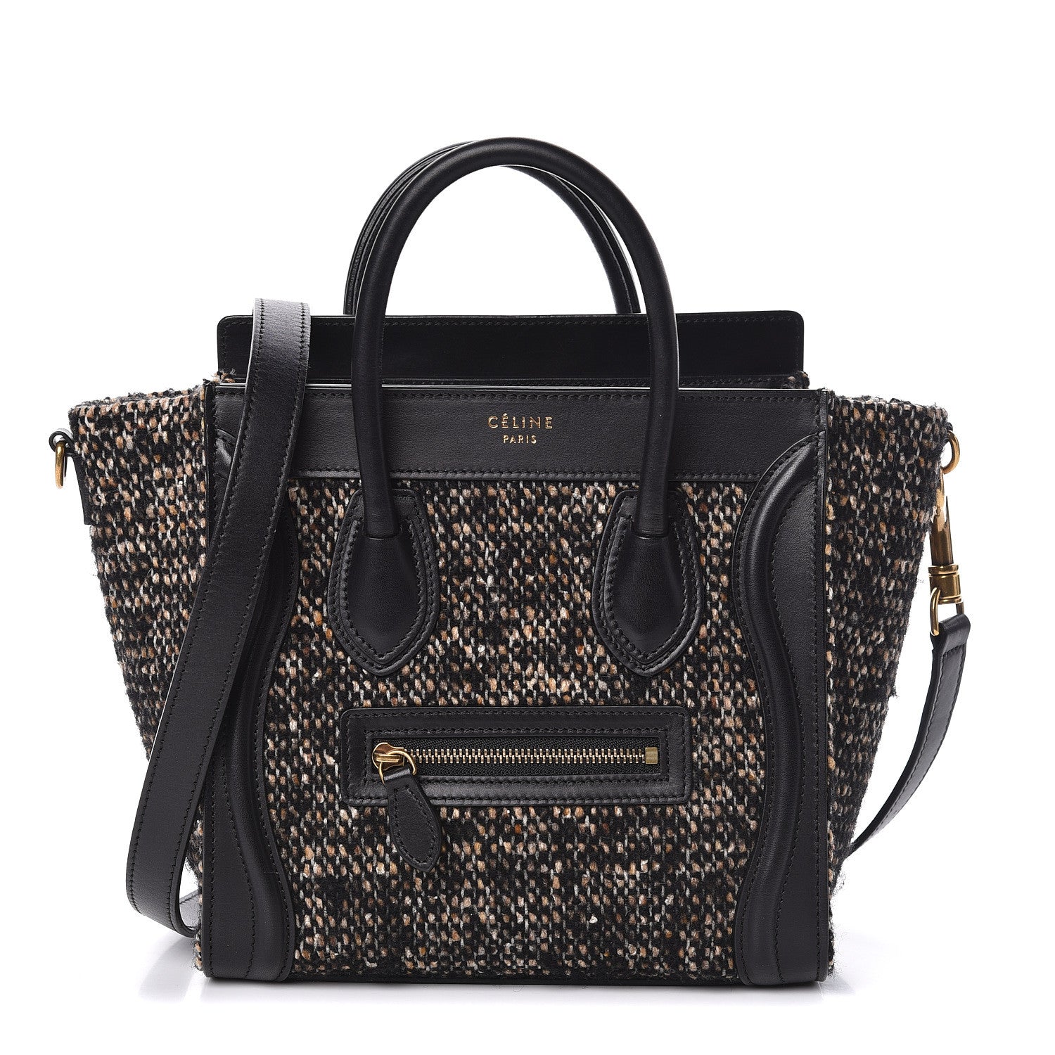 Celine Smooth Calfskin Tweed Nano Luggage Black 1 of 10