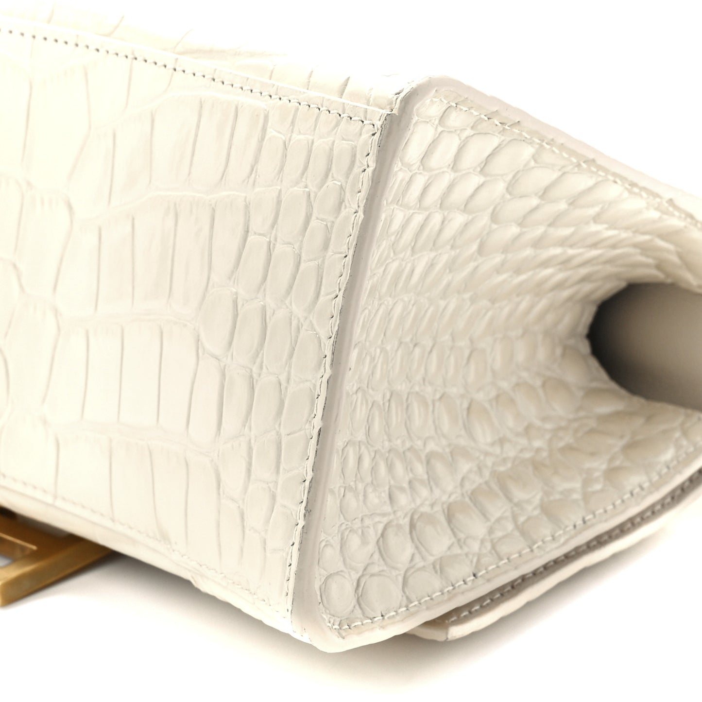 Shiny Calfskin Crocodile Embossed Small Hourglass Top Handle Bag Cream
