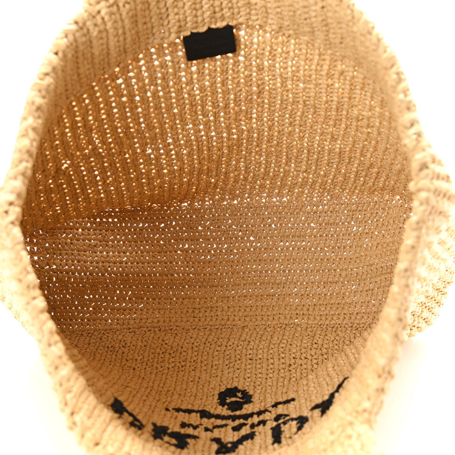 Yarn Raffia Effect Crochet Embroidered Logo Tote Naturale