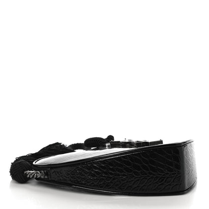 Saint Laurent Patent Crocodile Embossed Sac Coeur Heart Shaped Clutch Black 4 of 8