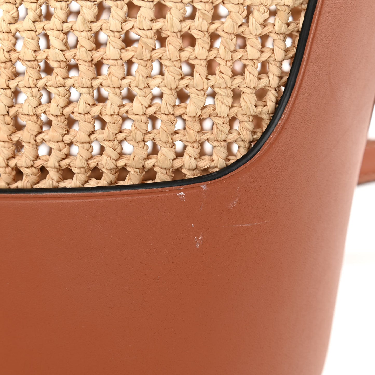 Raffia Calfskin Balloon Bucket Bag Natural Tan