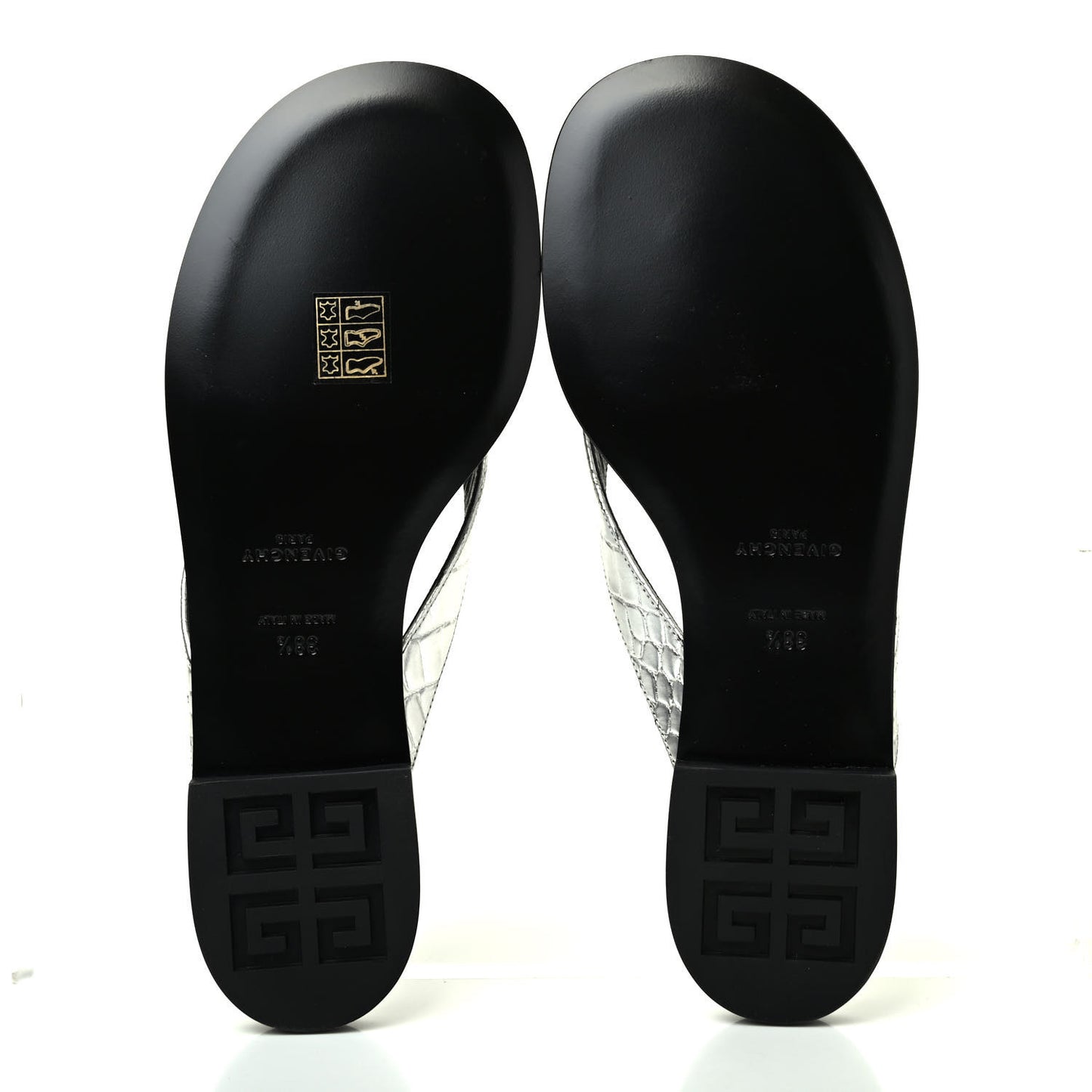Calfskin G Chain Thong Sandals 38.5 Silver
