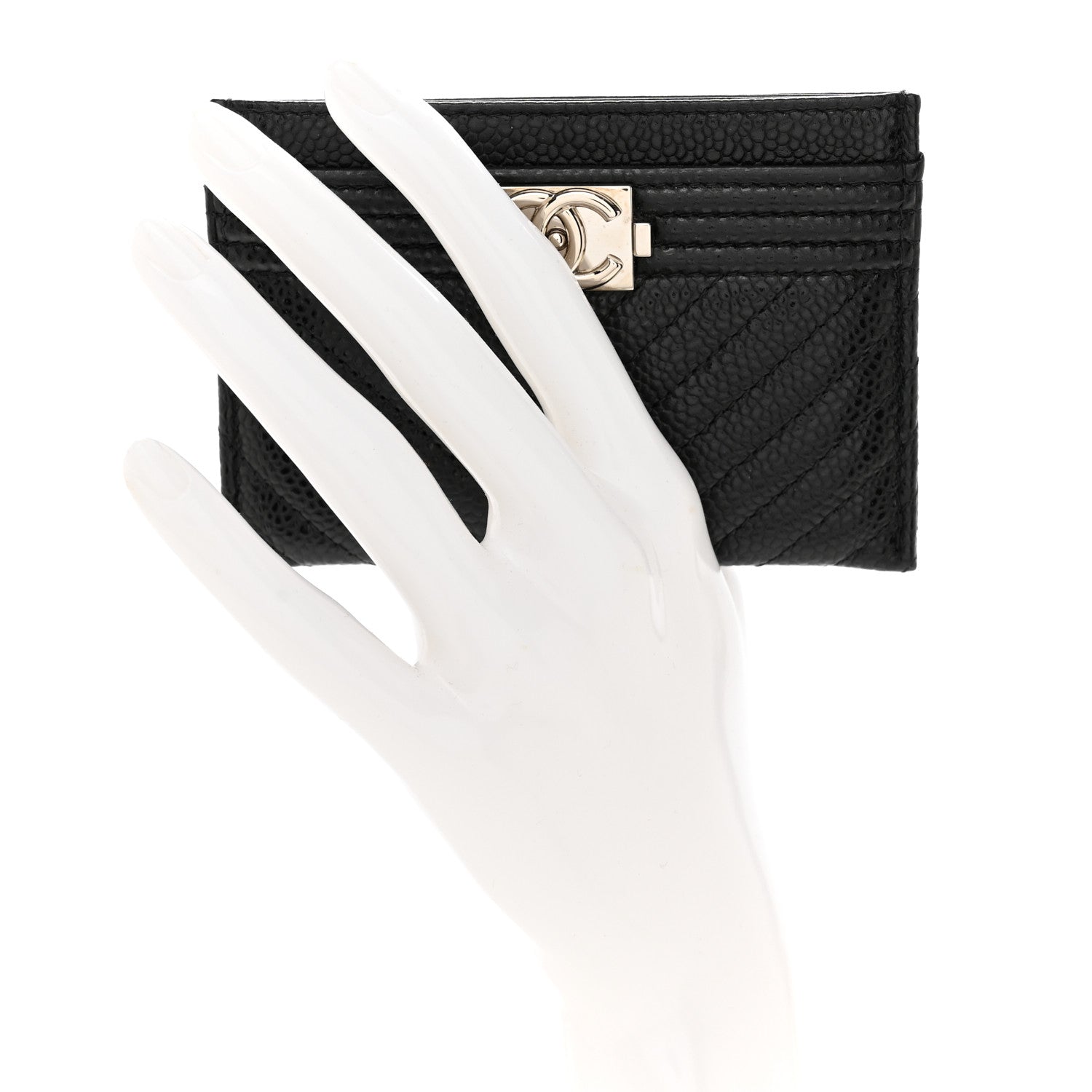 Chanel Caviar Chevron Quilted Boy Card Holder Black 2 of 9
