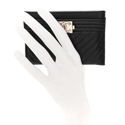 Chanel Caviar Chevron Quilted Boy Card Holder Black 2 of 9