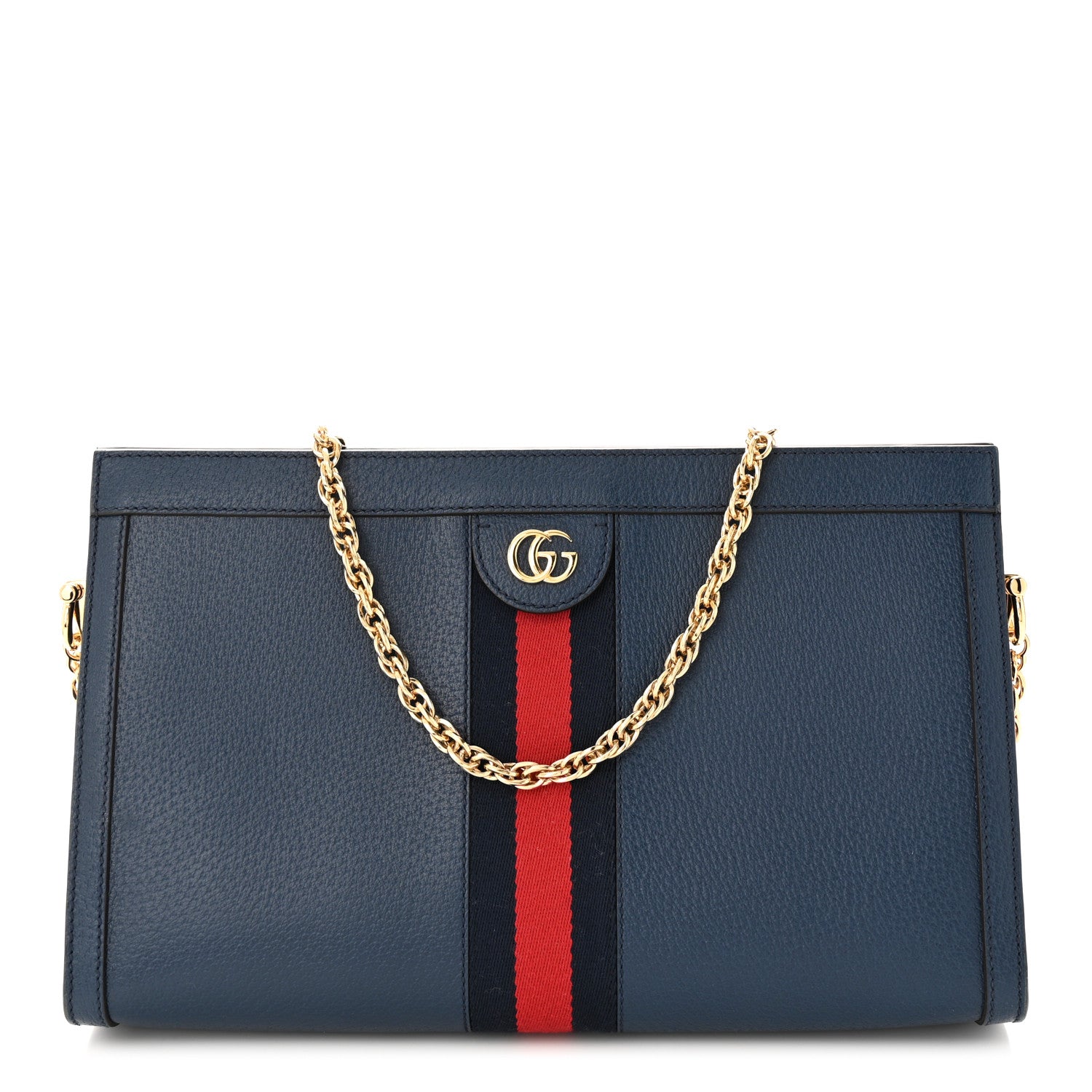 Gucci Textured Calfskin Web Medium Ophidia Chain Shoulder Bag Blue Agata 1 of 11