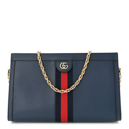 Gucci Textured Calfskin Web Medium Ophidia Chain Shoulder Bag Blue Agata 1 of 11