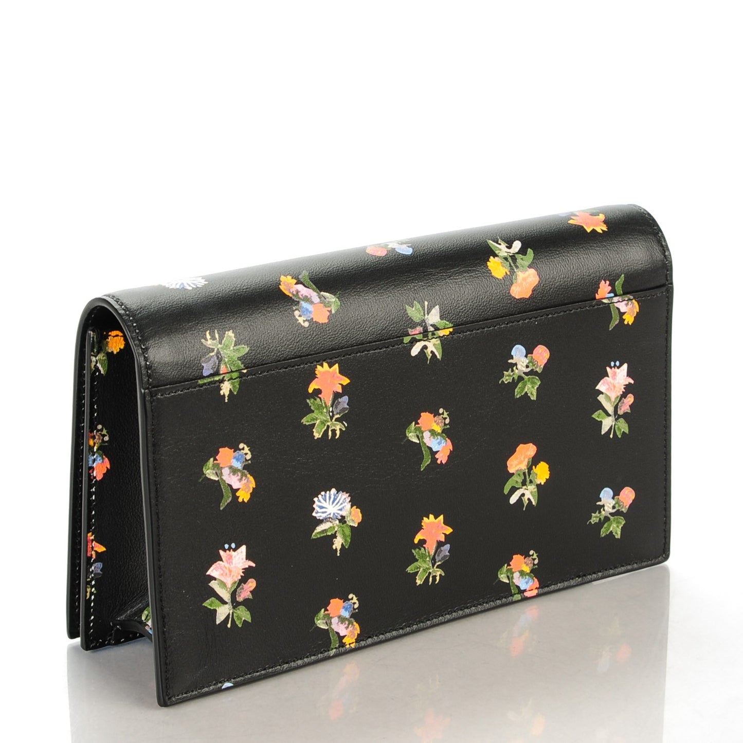 Calfskin Prairie Flower Printed Small Monogram Clutch Black Multicolor