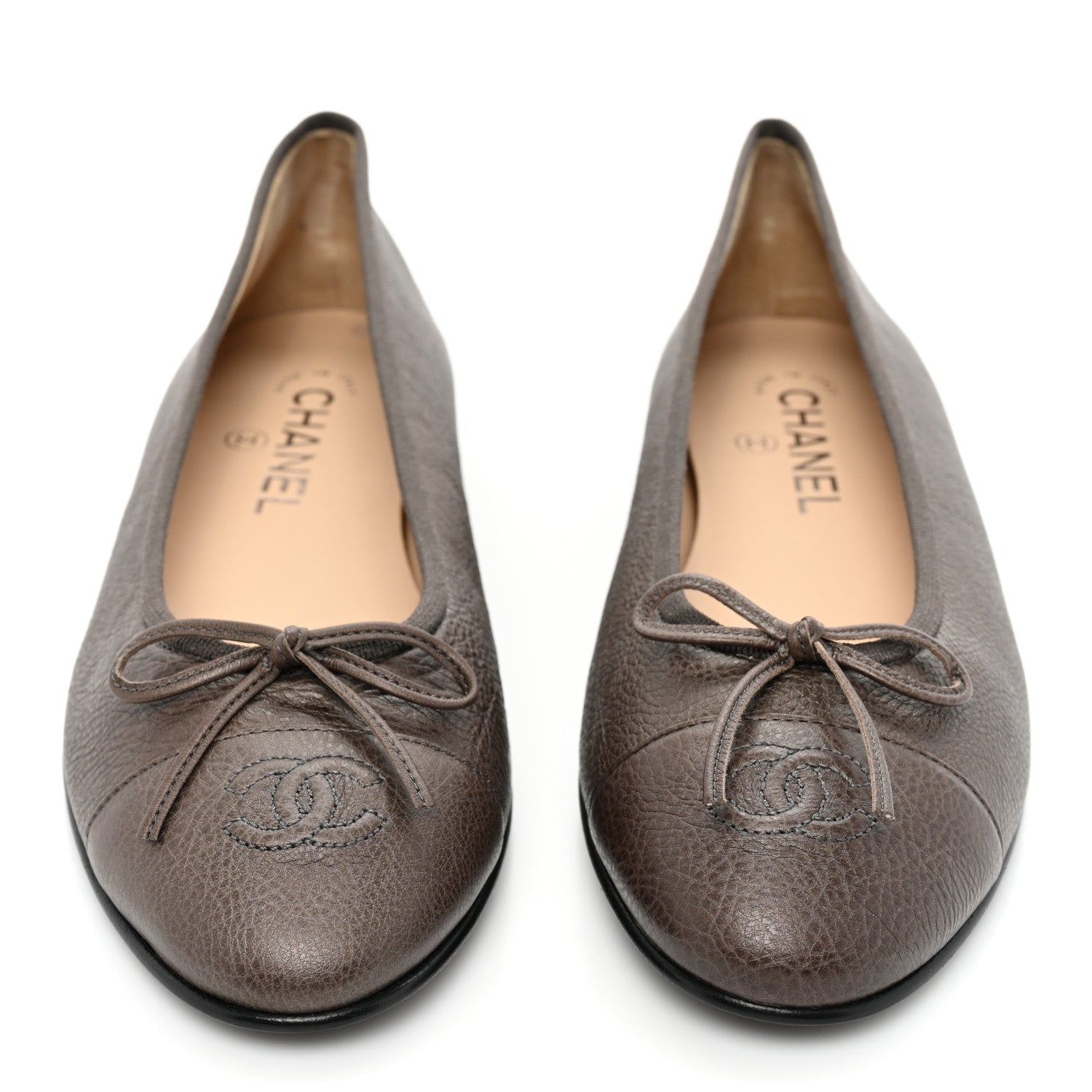 Chanel Iridescent Grained Calfskin Cap Toe Ballerina Flats 40 Dark Silver 2 of 8