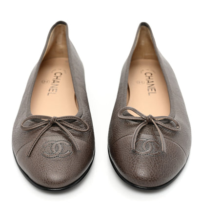 Chanel Iridescent Grained Calfskin Cap Toe Ballerina Flats 40 Dark Silver 2 of 8